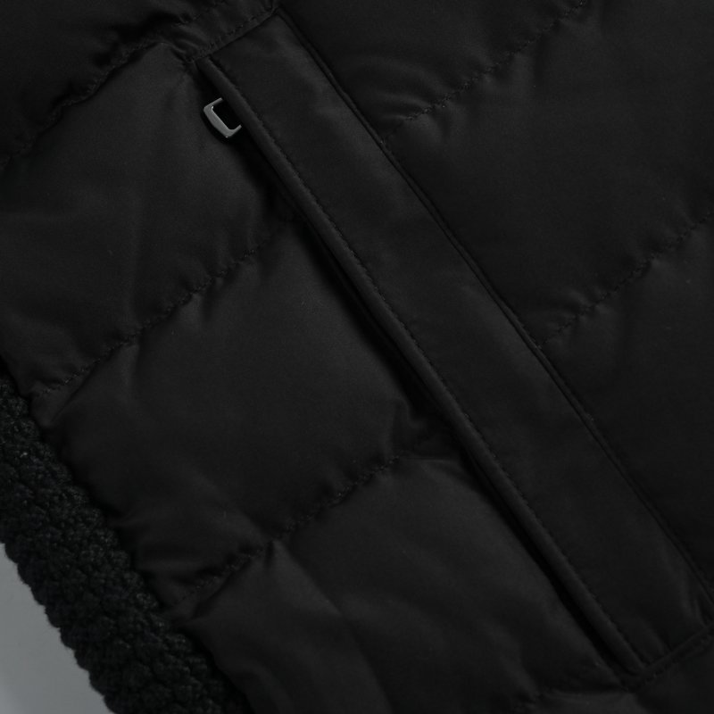 Black Puffer Down Jacket with Ribbed Knit Sleeves view