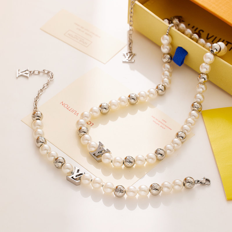 Louis Vuitton Pearl & Metal Bead Bracelet Silver view