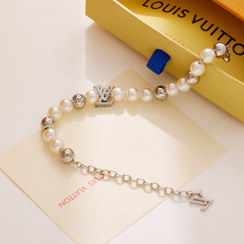 Louis Vuitton Pearl & Metal Bead Bracelet Silver view