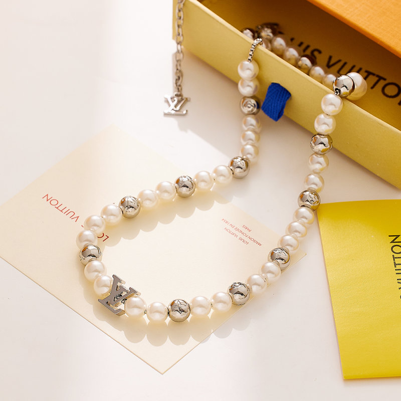 Louis Vuitton Pearl & Metal Bead Bracelet Silver view