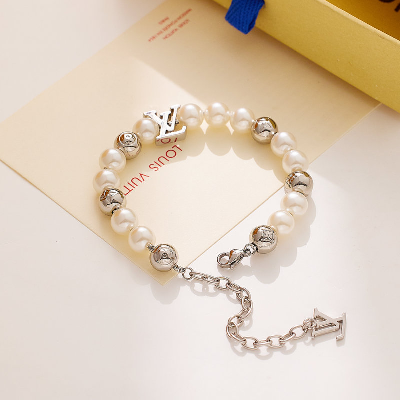 Louis Vuitton Pearl & Metal Bead Bracelet Silver view