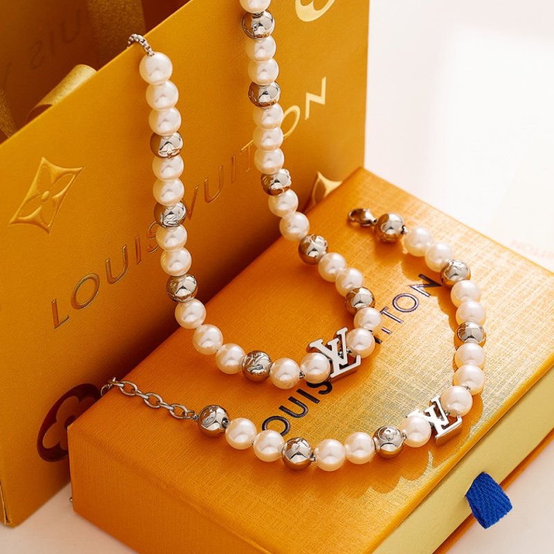Louis Vuitton Pearl & Metal Bead Bracelet Silver view