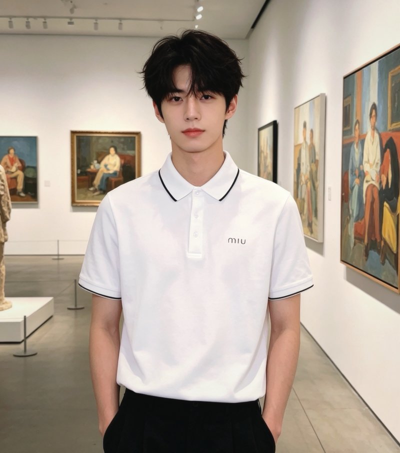 Miu Miu White Polo Shirt with Navy Trim view