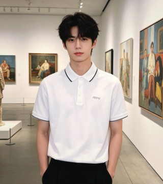 Miu Miu White Polo Shirt with Navy Trim view 2