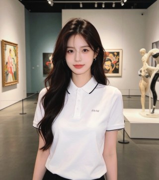 Miu Miu White Polo Shirt with Navy Trim view 3