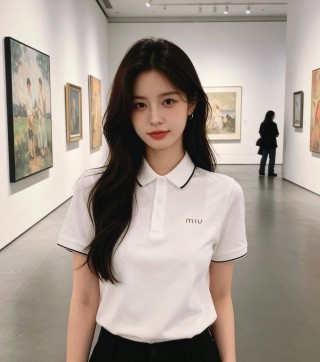 Miu Miu White Polo Shirt with Navy Trim view 4