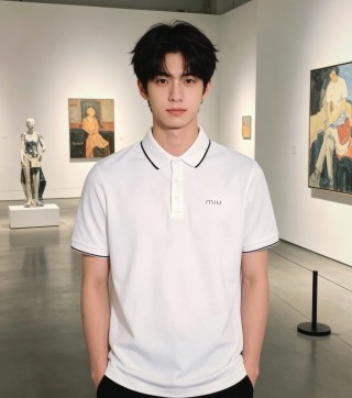 Miu Miu White Polo Shirt with Navy Trim view 5