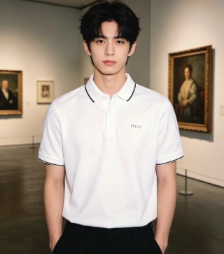 Miu Miu White Polo Shirt with Navy Trim view 6