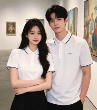 Miu Miu White Polo Shirt with Navy Trim view 8