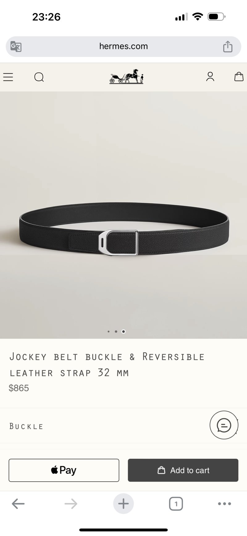 Hermès Jockey Belt Buckle & Reversible Leather Strap Black