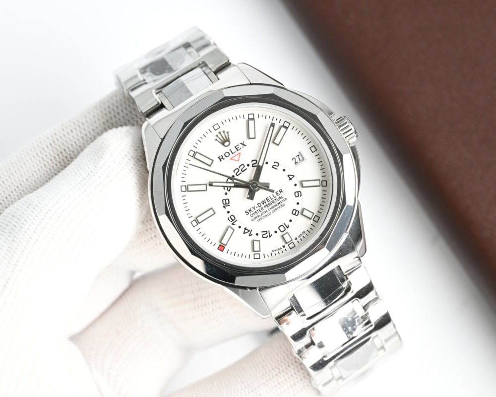 Rolex Sky-Dweller Inspired Mechanical Watch 42mm Silver