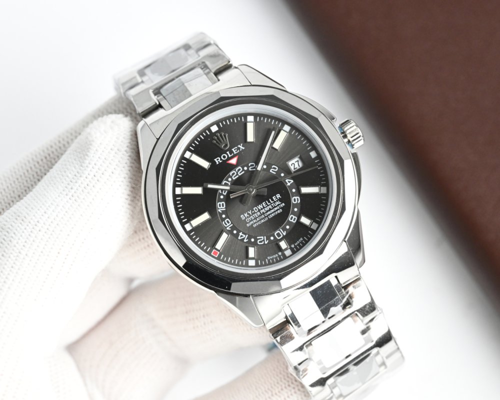 Rolex Sky-Dweller Inspired Mechanical Watch 42mm Silver view
