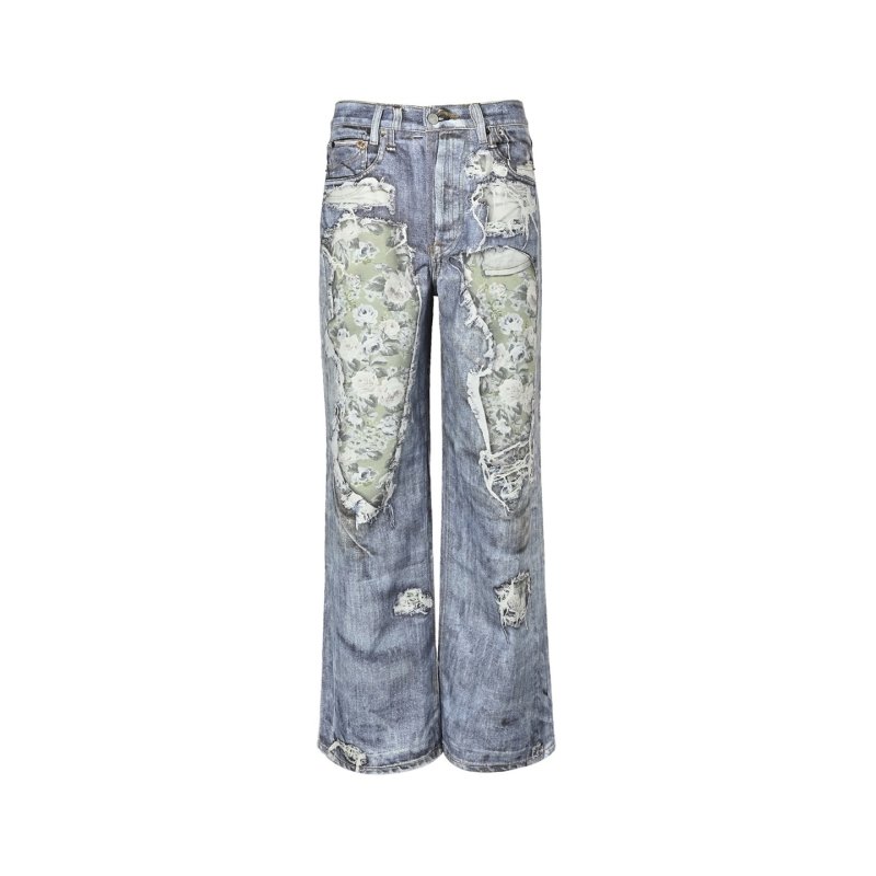 Light Blue Distressed Wide-Leg Jeans with Ripped Details view