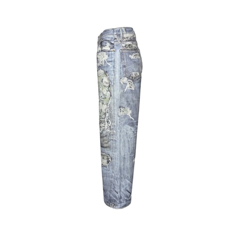 Light Blue Distressed Wide-Leg Jeans with Ripped Details view