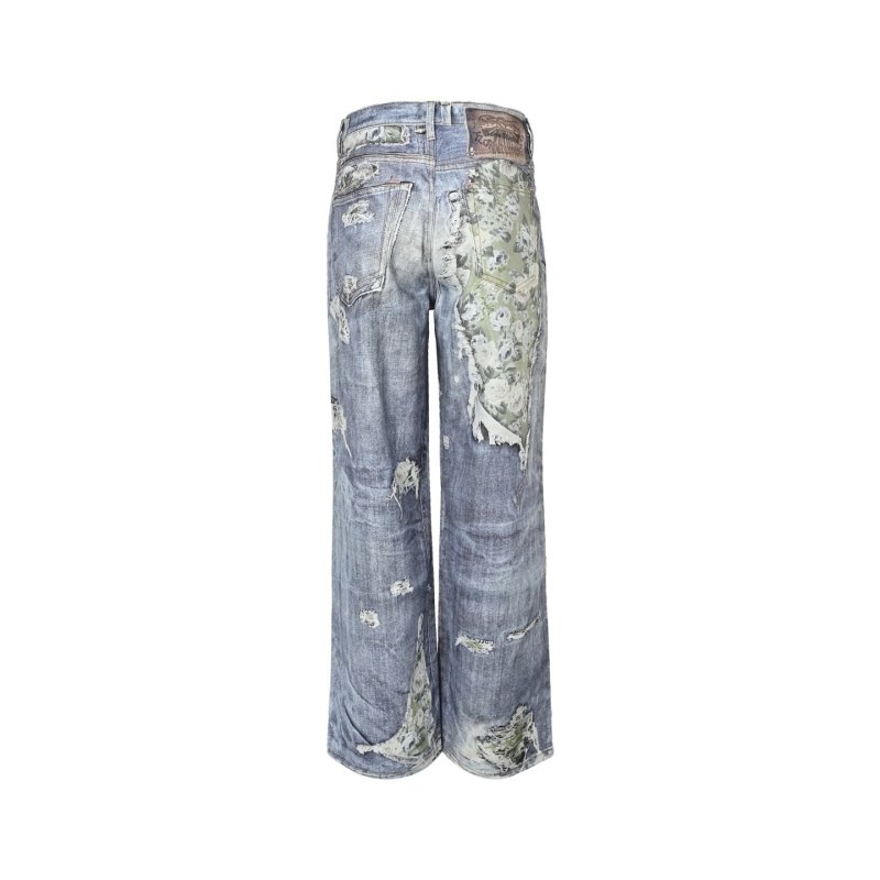Light Blue Distressed Wide-Leg Jeans with Ripped Details view