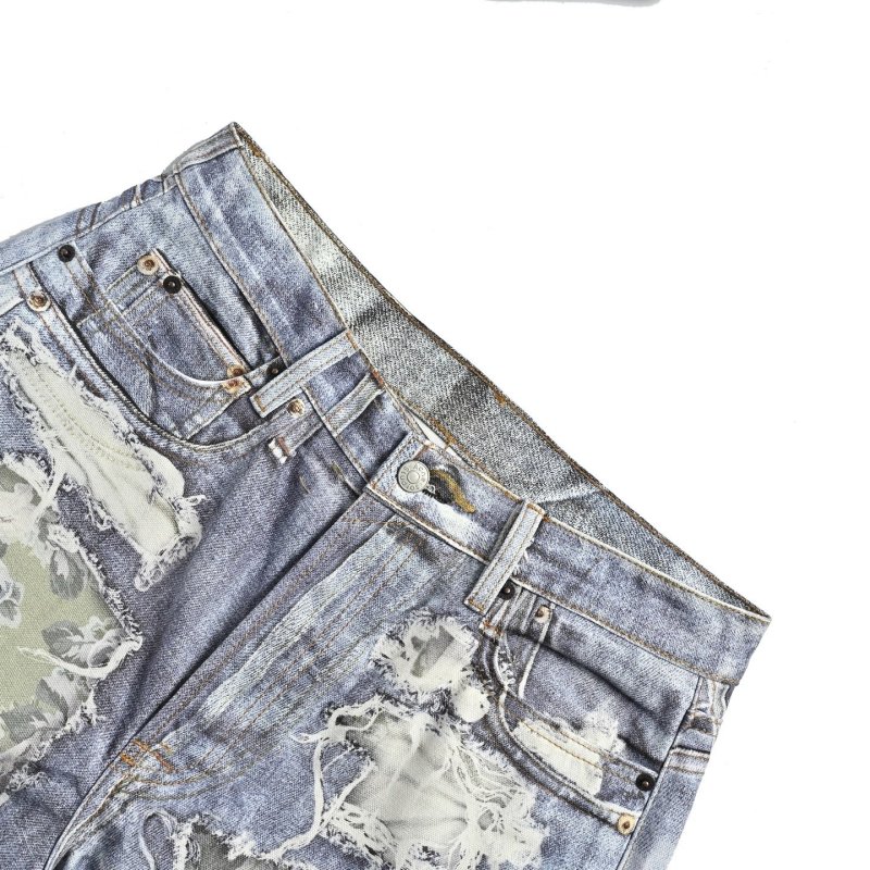 Light Blue Distressed Wide-Leg Jeans with Ripped Details view