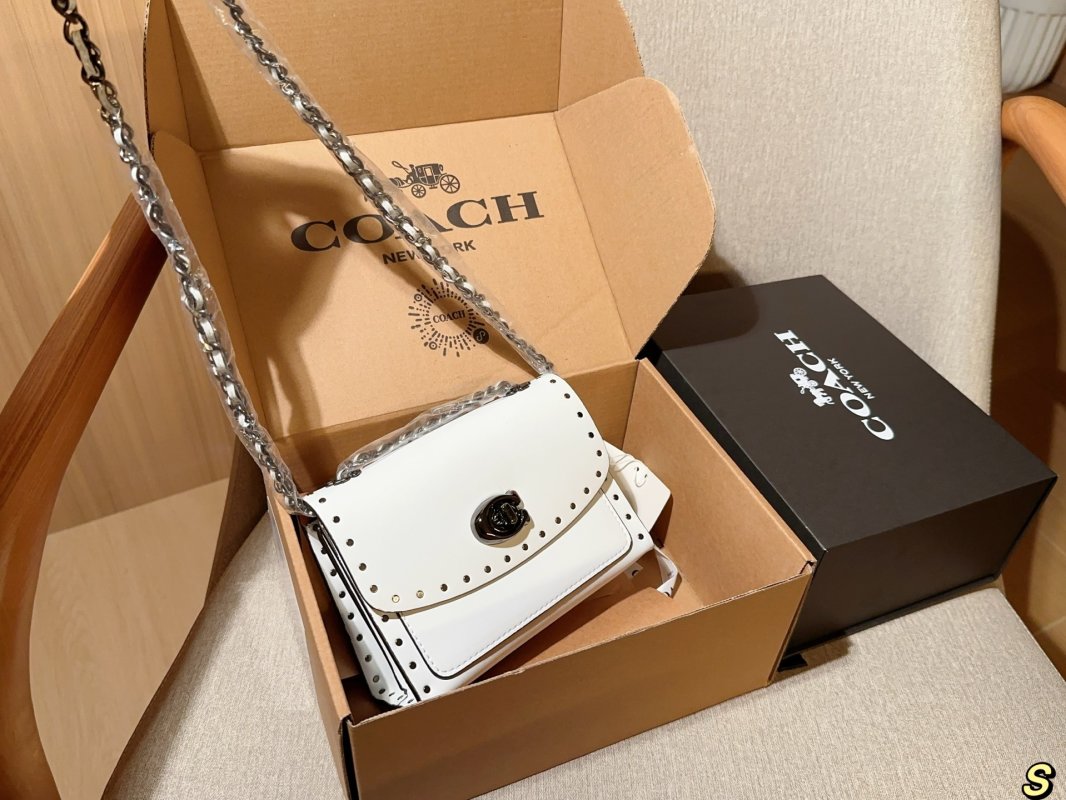 Coach Parker Studded Camellia Chain Shoulder Bag White view