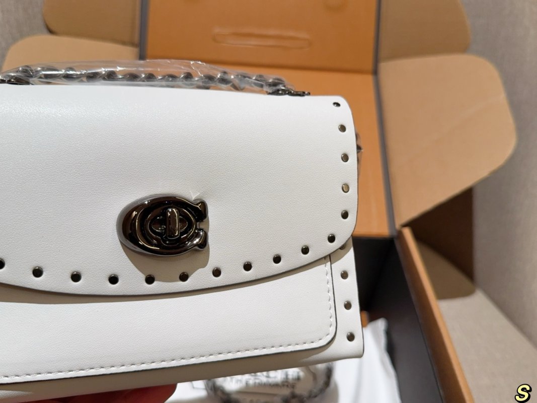 Coach Parker Studded Camellia Chain Shoulder Bag White view