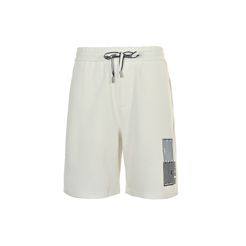 White Ribbed Waist Athletic Shorts with Graphic Print view