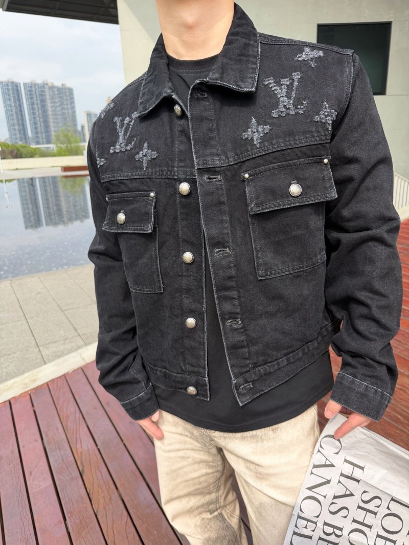 Essentials Black Denim Jacket with Distressed Detailing