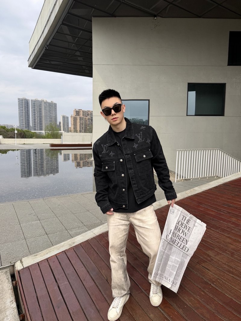 Essentials Black Denim Jacket with Distressed Detailing view