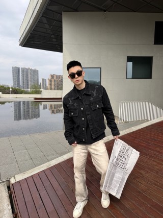 Essentials Black Denim Jacket with Distressed Detailing view 2
