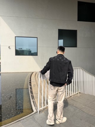 Essentials Black Denim Jacket with Distressed Detailing view 3