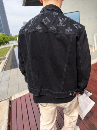 Essentials Black Denim Jacket with Distressed Detailing view 4