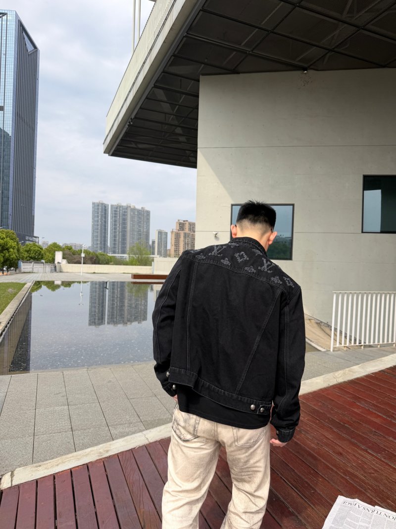 Essentials Black Denim Jacket with Distressed Detailing view