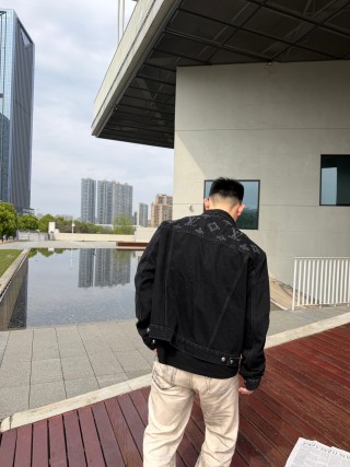 Essentials Black Denim Jacket with Distressed Detailing view 6