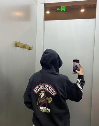 Adidas Originals Black Graphic Hoodie with Dragon Embroidery