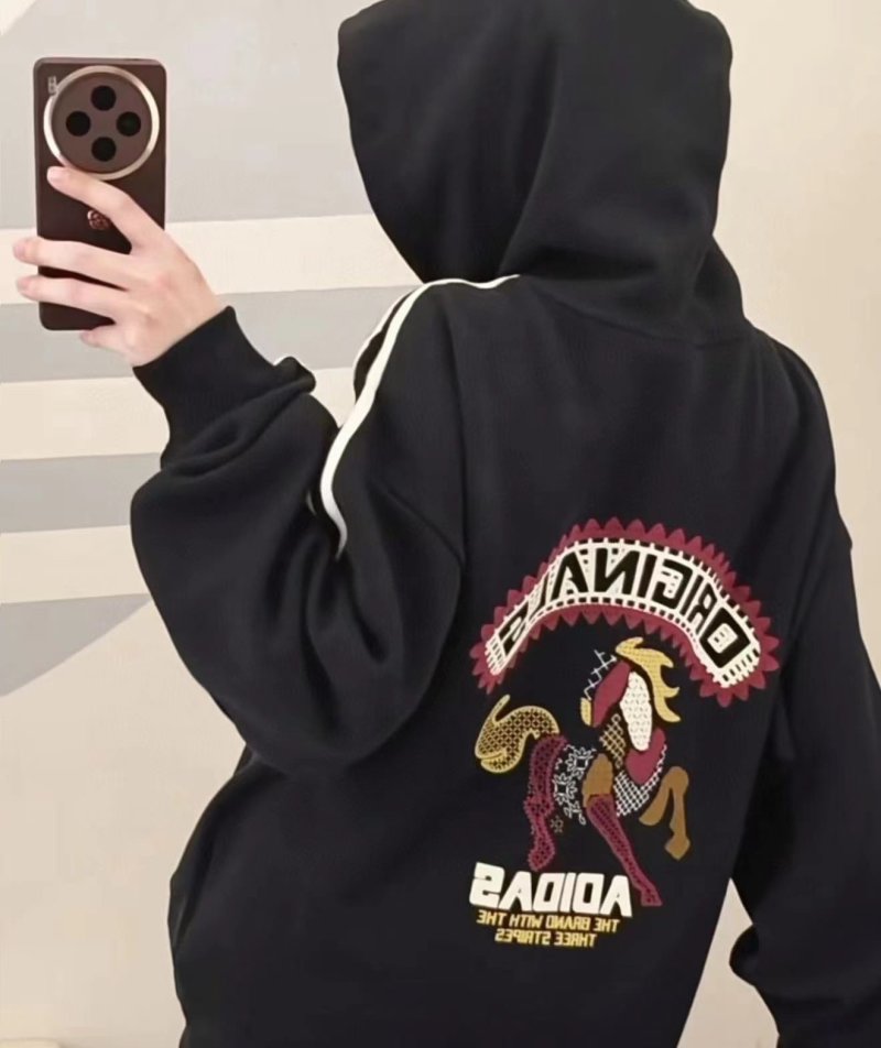 Adidas Originals Black Graphic Hoodie with Dragon Embroidery view