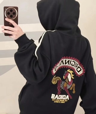 Adidas Originals Black Graphic Hoodie with Dragon Embroidery view 3