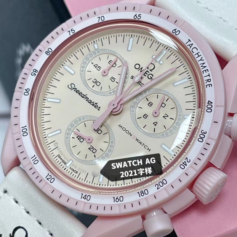 Swatch x Omega Speedmaster Moonwatch Chronograph Pink view