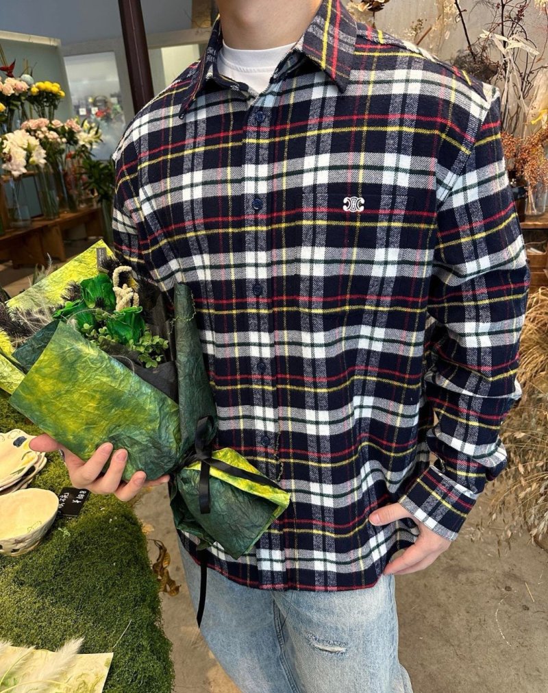 Stone Island Navy Red Yellow Tartan Check Shirt