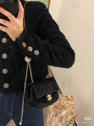 Velvet Pearl Ball Chain Shoulder Bag - Burgundy view 7
