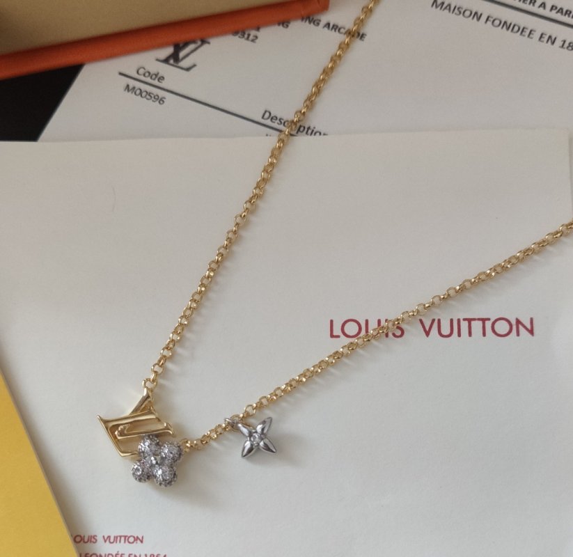 Louis Vuitton LV Gram Monogram Floral Zirconia Necklace Gold view