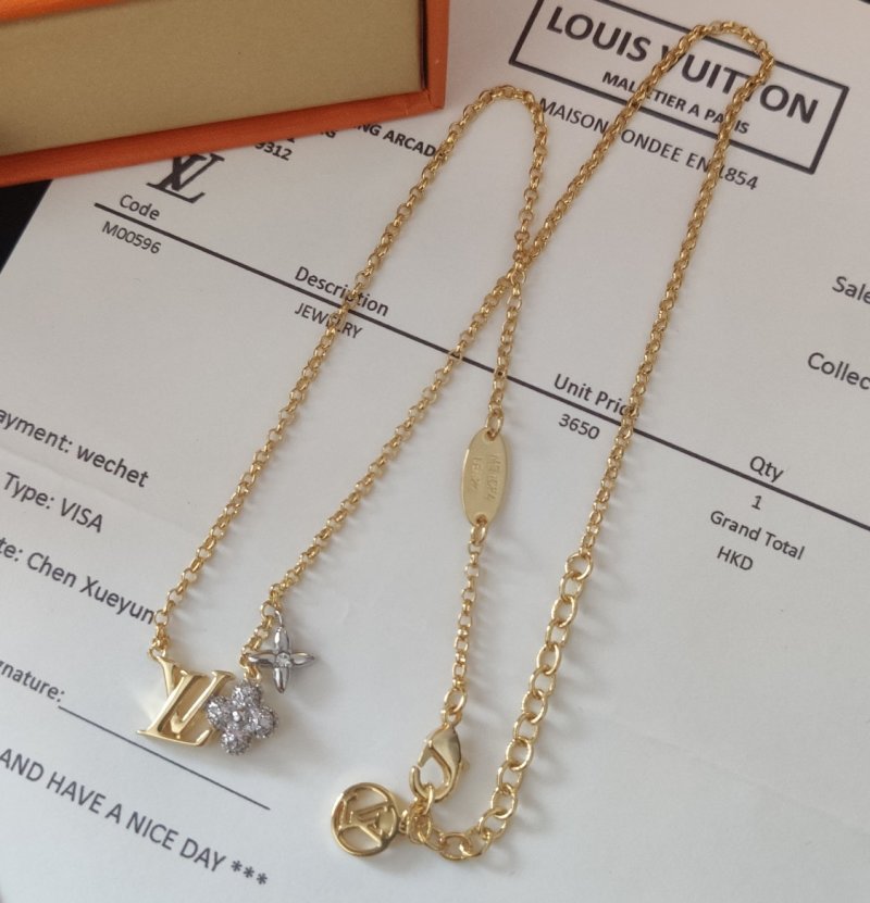 Louis Vuitton LV Gram Monogram Floral Zirconia Necklace Gold view