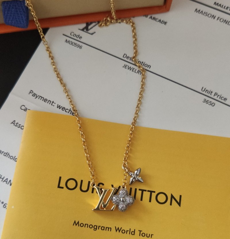 Louis Vuitton LV Gram Monogram Floral Zirconia Necklace Gold view