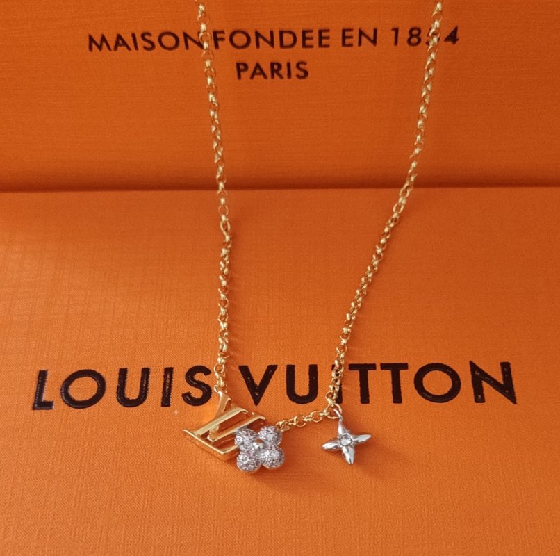 Louis Vuitton LV Gram Monogram Floral Zirconia Necklace Gold view