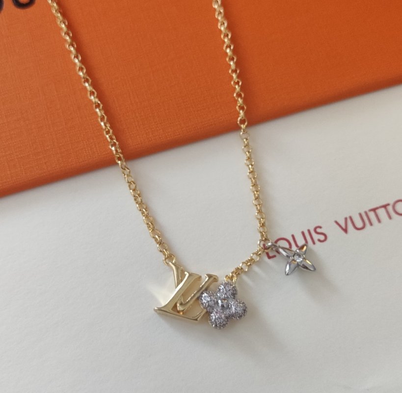 Louis Vuitton LV Gram Monogram Floral Zirconia Necklace Gold view