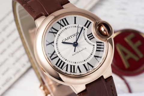 Cartier Ballon Bleu 33mm Rose Gold Roman Numeral Watch view 2