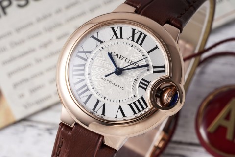 Cartier Ballon Bleu 33mm Rose Gold Roman Numeral Watch view 3