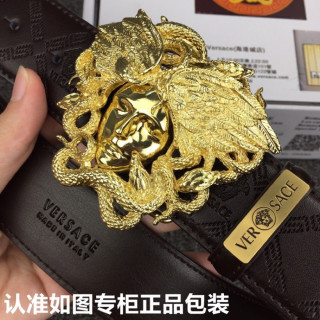Versace Gold Medusa Head Black Leather Belt