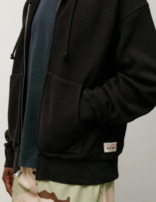 Essentials Black Waffle Knit Zip Hoodie