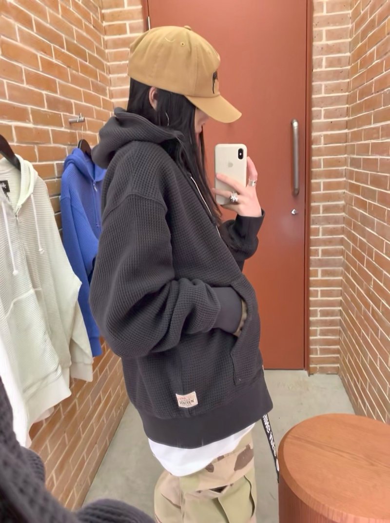 Essentials Black Waffle Knit Zip Hoodie view