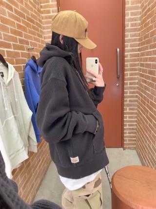 Essentials Black Waffle Knit Zip Hoodie view 2