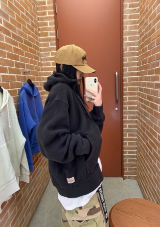 Essentials Black Waffle Knit Zip Hoodie view 4