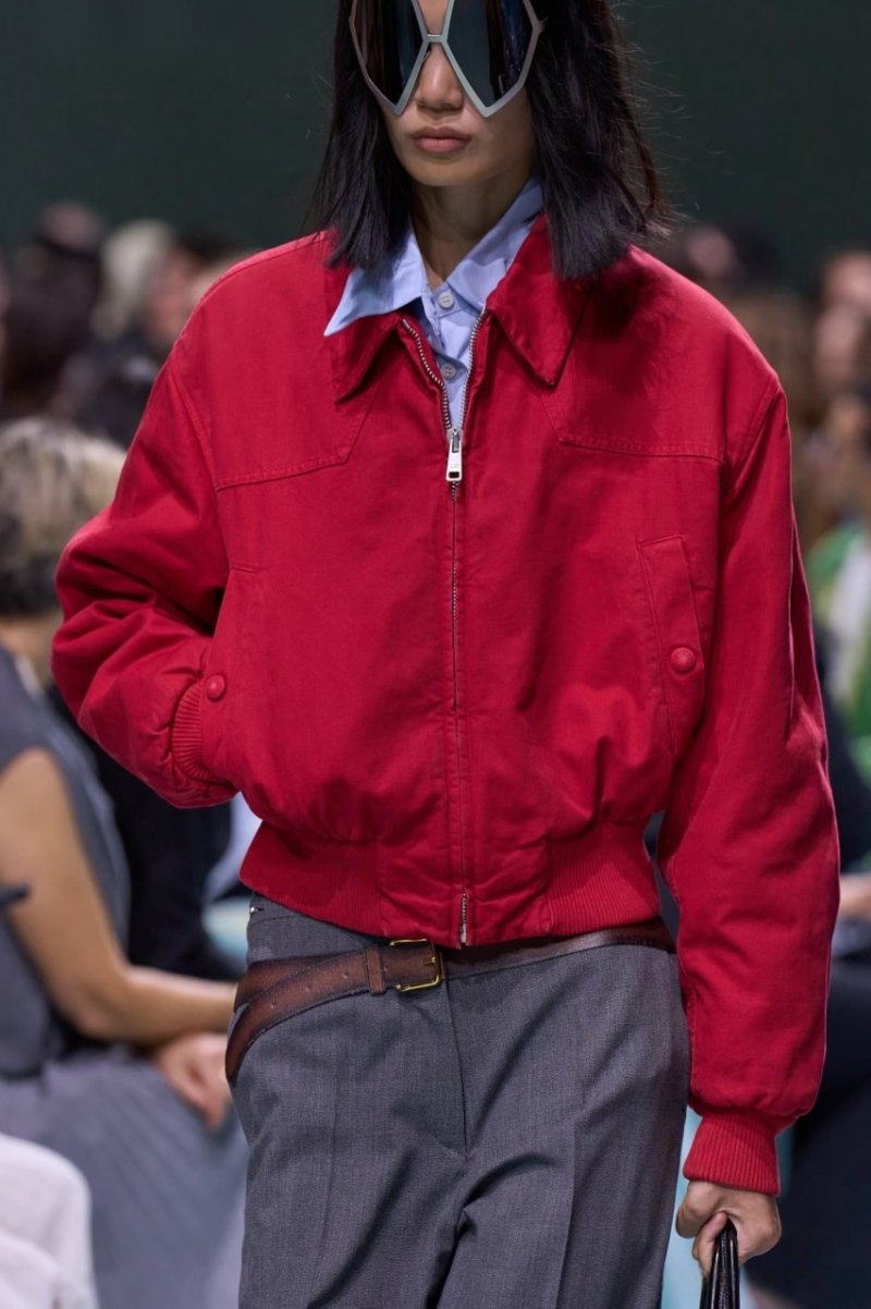 Red Zip-Up Bomber Jacket with Ribbed Cuffs