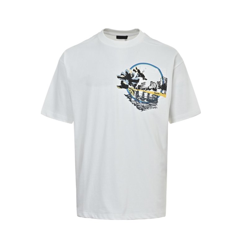 White Graphic Circle T-Shirt with Urban Skyline Print view